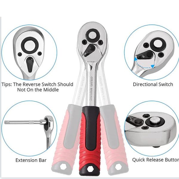 46-piece Professional Socket Wrench Tool Set With Ratchet Handle, Sockets, Screwdriver Bits For Car, Motorcycle, Bicycle, Home Repair, Mechanical Work, Garage And Diy Maintenance Tasks, Portable Heavy-duty Tool Kit