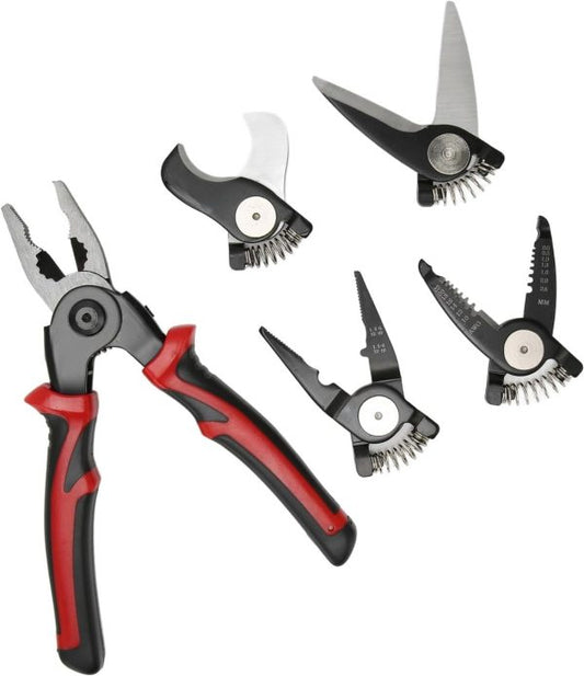 5 In 1 Portable Tool Steel Wire Cutters, 5 Replaceable Heads, Anti Slip Tpr Handle, Combination Pliers For Leather Plastic Thin Metal Cutting, Bending, Trimming