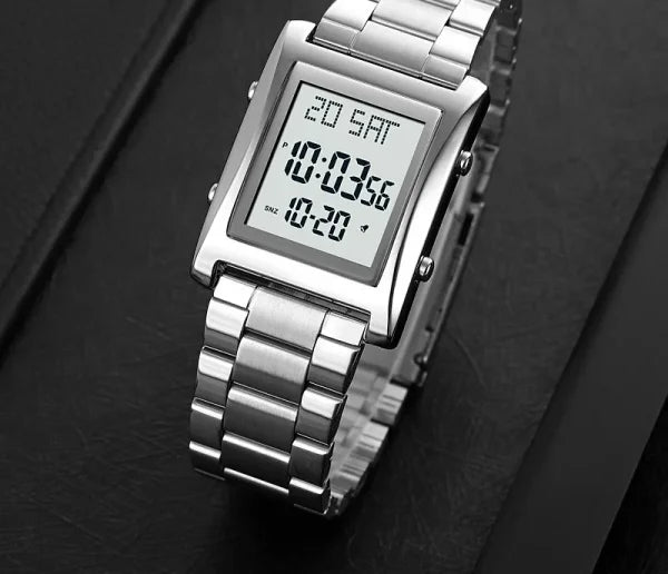 Men’s Digital Square Watch – Stainless Steel Chain, Quartz Movement, Without Box