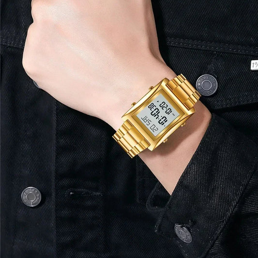 Men’s Digital Square Watch – Stainless Steel Chain, Quartz Movement, Without Box