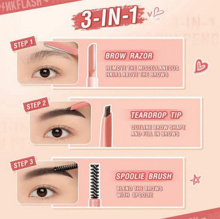Aiqilai 3 In 1 Eyebrow Pencil | Eyebrow Pencil Gel | Anti-smudge | Long-lasting | Three-in-one | Double-headed | Folding Eyebrow Trimming Knife | Brush