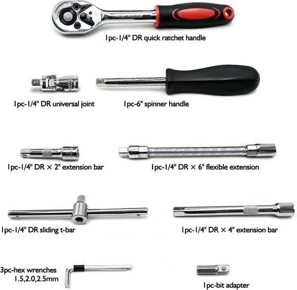 46-piece Professional Socket Wrench Tool Set With Ratchet Handle, Sockets, Screwdriver Bits For Car, Motorcycle, Bicycle, Home Repair, Mechanical Work, Garage And Diy Maintenance Tasks, Portable Heavy-duty Tool Kit